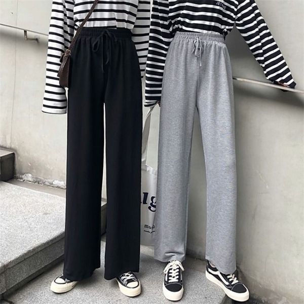 

spring summer fashion female solid high waist loose wide leg pants women straight pants casual trousers plus size s5xl 201012, Black;white