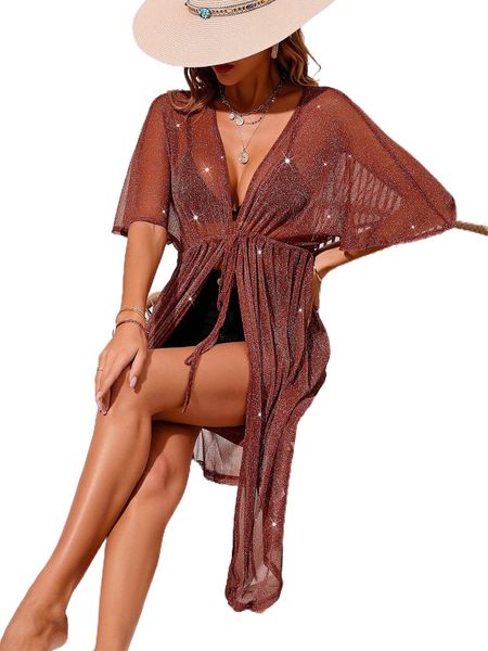 

dolman sleeve drawstring waist kimono m645#, White;black