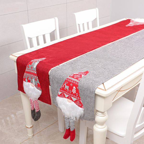 Novo Chegada Natal sem rosto Doll Table Runner Planos Home Textiles Garden Red e Grey Fabric para Suploers de decoração de festa de Natal