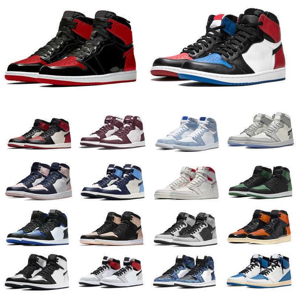 

men women basketball shoes 1s 1 bred patent university blue varsity bred digital pink smoke grey outdoor mens trainers sports designer, Black