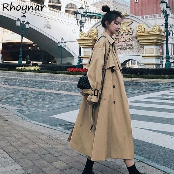 

trench women french temperament autumn fashion design vintage tunic sashes loose retros double breasted windbreaker female y2k 220810, Tan;black