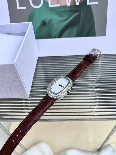 

goose egg model 316 stainless steel shell inlaid with imported natural crystal diamonds, imported quartz japanese machine, accurate leather, Slivery;brown