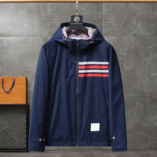 

2022 fall new men's jacket coat tb designer classic contrast stripe zip jackets men's polyester hoodie, Black;brown