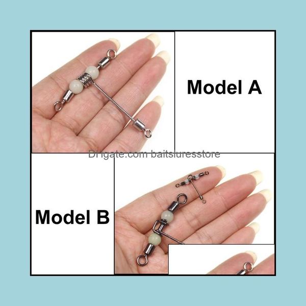 

fishing accessories sports outdoors 10pcs t-shape luminous cross-line rolling with pearl beads 3 way swivel rigs connector drop delivery 2