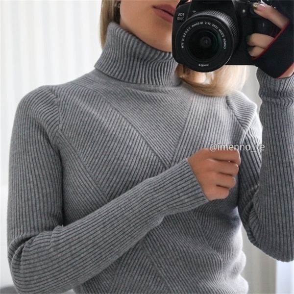 

gigogou geomatric turtleneck women sweater winter thick warm long sleeve knitted pullovers elegant slim tight sweater black 201203, White;black