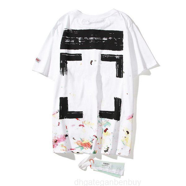 

2022 men's designer offs shirts fashion luxury cotton loose t-shirts casual summer short sleeves oil painting tee x back print ibak, White;black