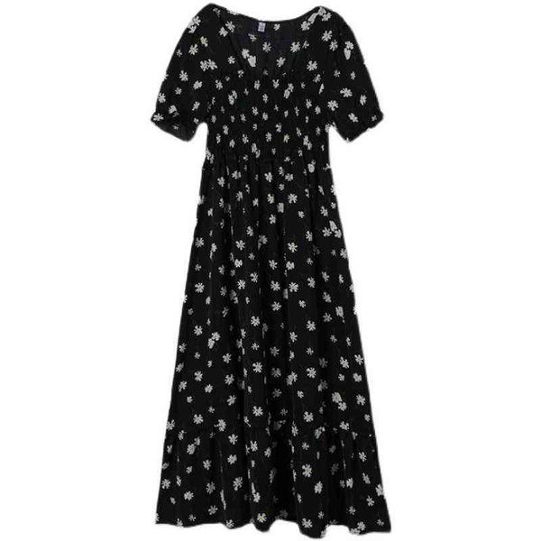 

summer maternity clothes loose short sleeve square collar pregnant women floral dress stretched high waist pregnancy dress j220628, White