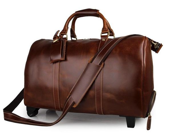 Borsoni J.M.D Trolley in pelle pieno fiore Borsa da viaggio Ruote uniche di grande capacità Tote da viaggio Roller 7077LDuffel