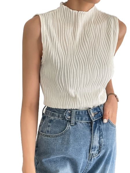 

dazy stand neck solid tank w2fr#, White