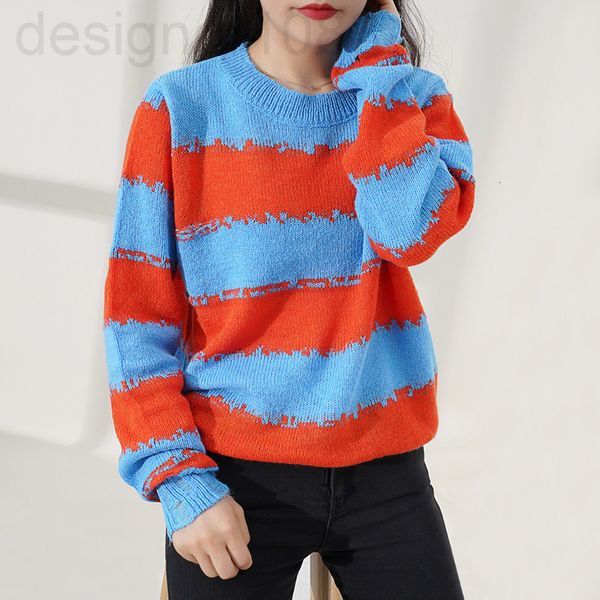 

women's knits & tees designer []new autumn and winter korean loose lazy wind stripe bottomed shirt hole pullover women's sweater g, White