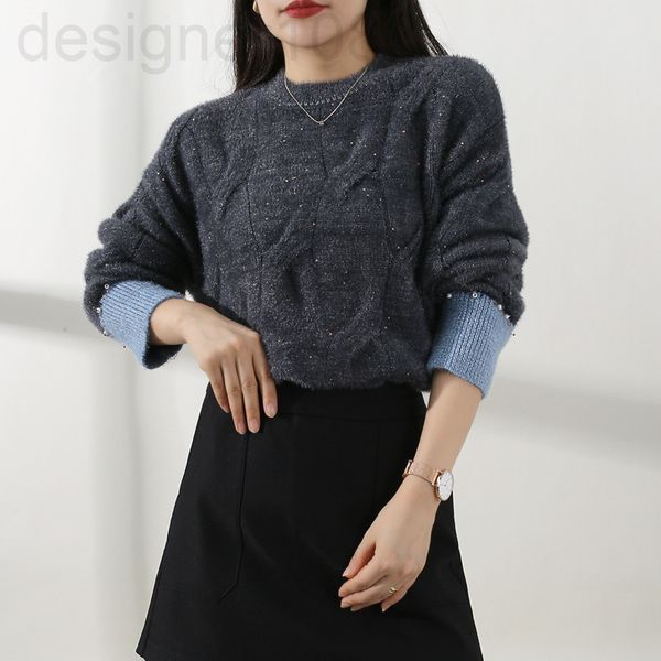 

women's sweaters designer []autumn and winter new pullover sweater female celebrity heavy industry nail bead soft waxy knitted star seq, White;black