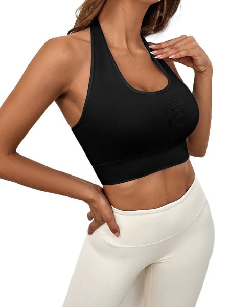 

seamless high stretch backless sports halter v2vm#, Gray