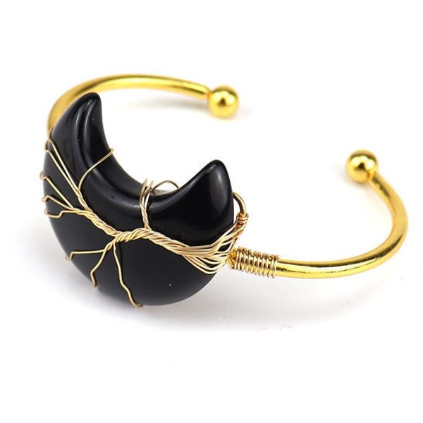 

multiple shape hexagonal water drop natural obsidian bangle wholesale healing crystal gemstone women men bracelet, Golden;silver
