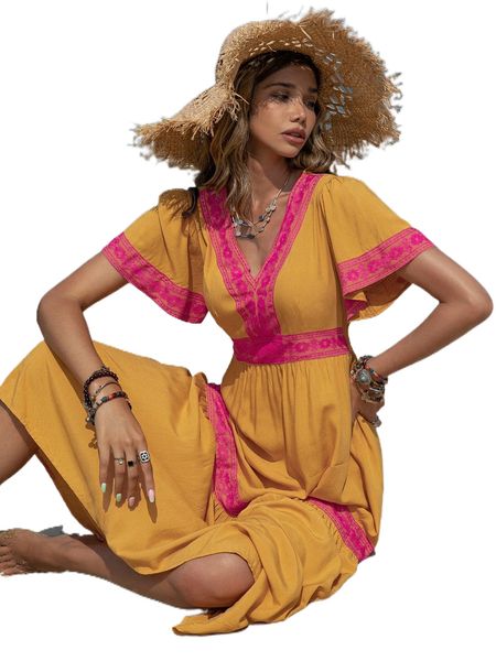 

rusttydustty contrast lace panel ruffle hem dress b7rl#, Black;gray