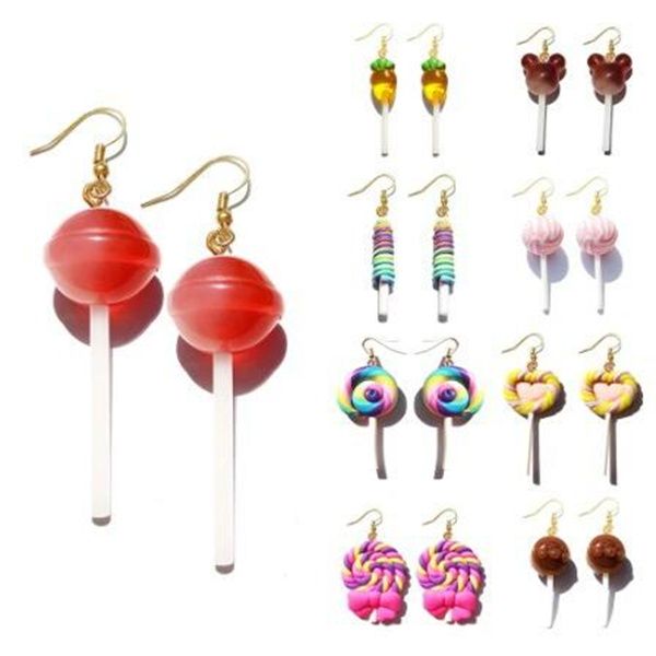 

dangle earring for women resin lollipop drop earrings children jewelry custom made handmade cute girls cotton candy gift gc1300, Silver