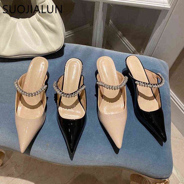 

suojialun lente nieuwe vrouwen slipper mode wees teen slip op dames muilezels schoenen dunne lage hak crystal casual outoor jurk gleed 22050, Black