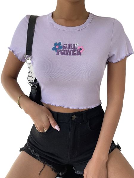 

letter embroidery lettuce trim crop tee x3uw#, White