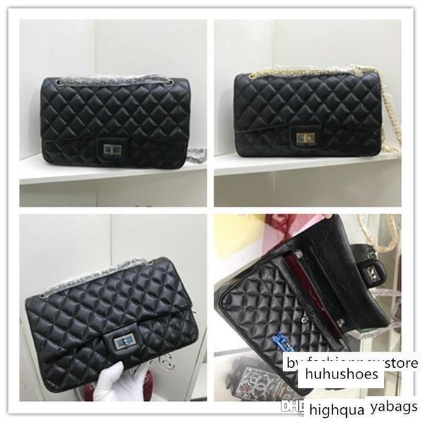 Designer Cf Black Quilted Leather Reissue 2.55 Große Tasche mit doppelter Klappe 1112, Größe 25 cm