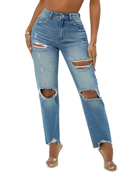 

sxy high waist ripped jeans r4zh#, Blue
