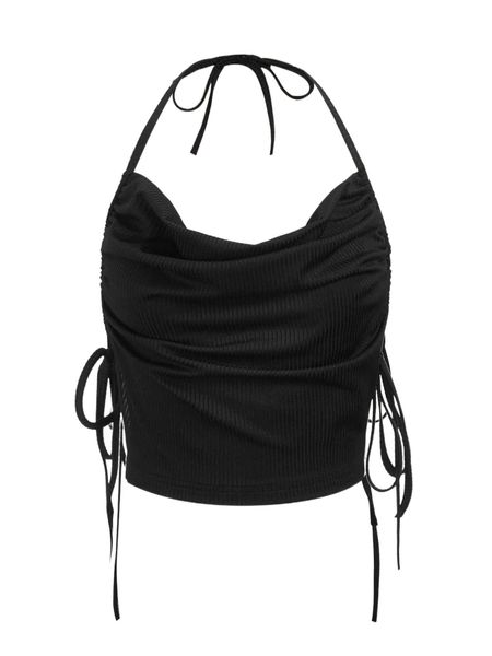 

draped ruched knot side tie backless halter 45ay#, White