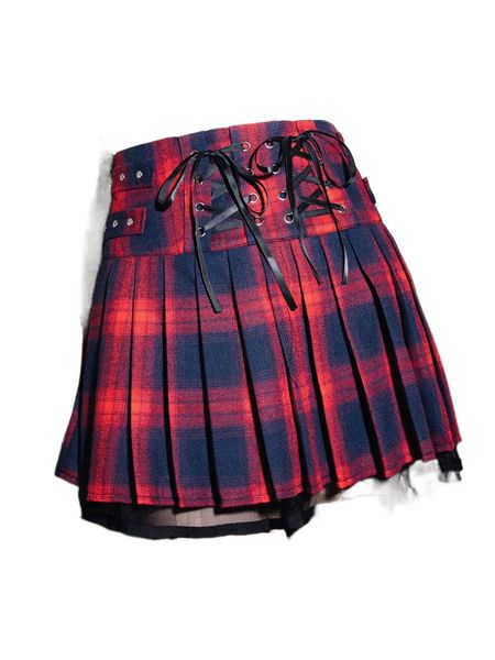 

romwe punk rock tartan lace up pleated skirt 02ra#, Black