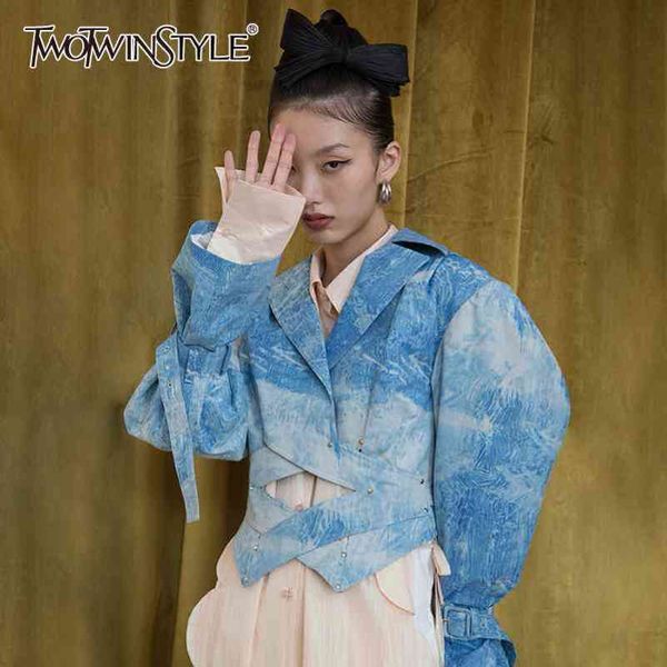

casual hollow out jacket for women lapel long sleeve print tie dye short jackets female autumn fashion 210423, Black;brown