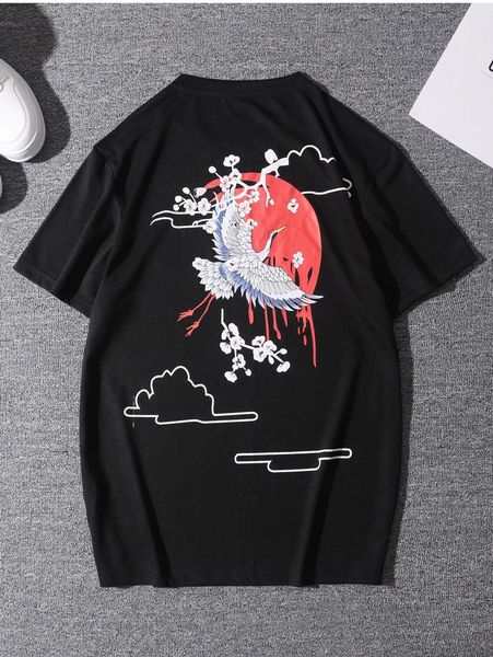 

men crane & floral print tee u4mp#, White;black