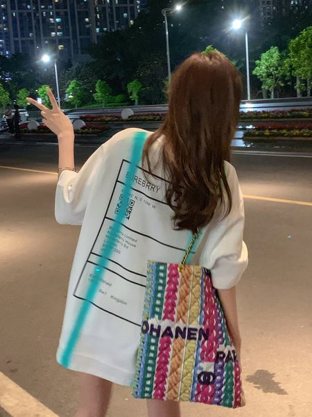 

rainbow tote fashion letter printing rainbow bag chain handbag