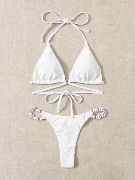 

ring linked triangle thong bikini swimsuit z34w#, White;black