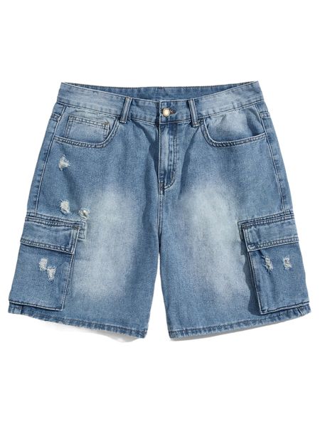 

men ripped flap pocket cargo denim shorts y1rv#, White;black