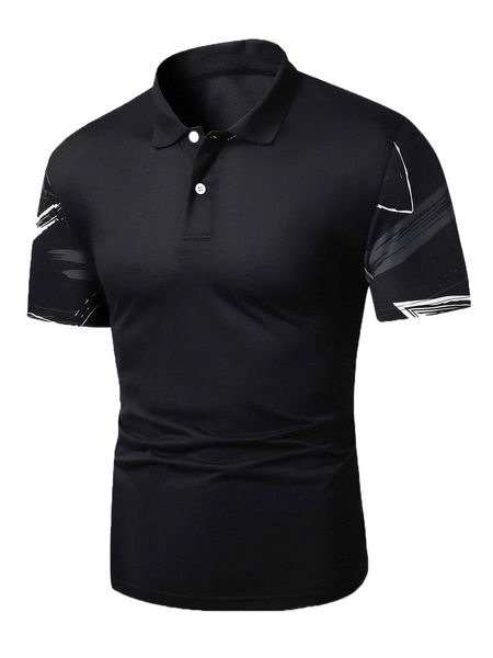 

men brush print polo shirt v3bz#, White;black