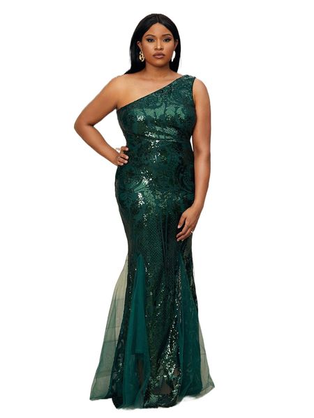 

seomiscky plus one shoulder mesh insert sequins prom dress c5kb#, Black