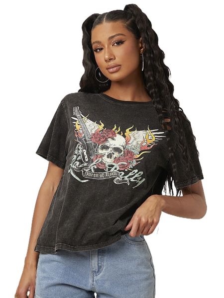 

skull & f.loral print tee n5dt#, White