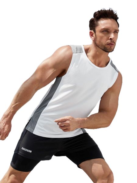 

men letter graphic colorblock sports tank k9t8#, White;black