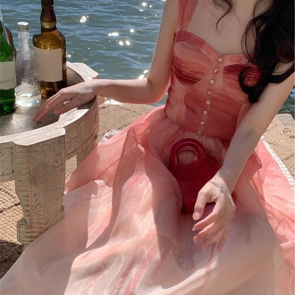 

summer vintage floral dres casual princess midi fairy strap dress party beach female elegant dress korean 220520, Black;gray