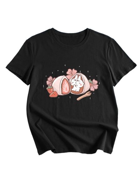 

romwe x misobunnycafe strawberry & rabbit print tee 01xm#, White