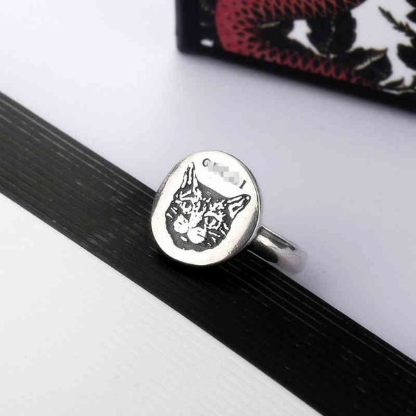 

2023 designer new fashion xiao zhan's same style ancient family double women's thai silver joseph round cat's head ring jewel