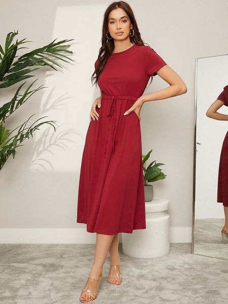 

elastic waist knot front dress b0uo#, Black;gray