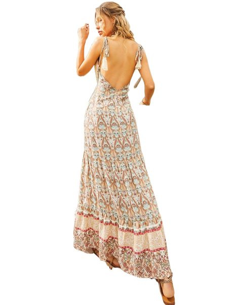 

luukse floral print backless tie shoulder ruffle hem cami dress m3dq#, Black;gray