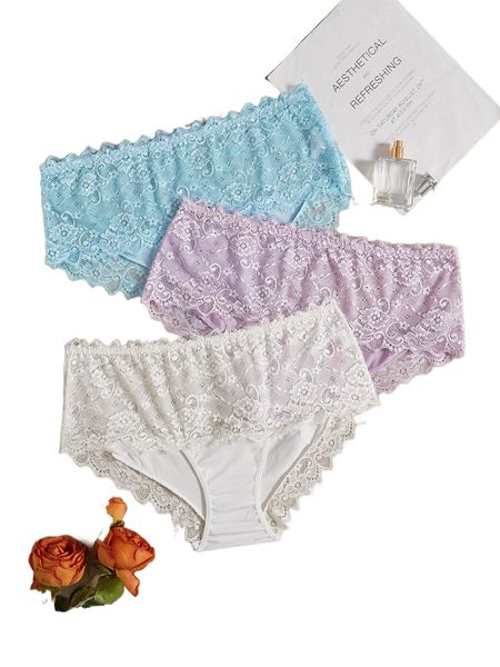 

plus 3pack floral lace panty j5ks#, Black;white