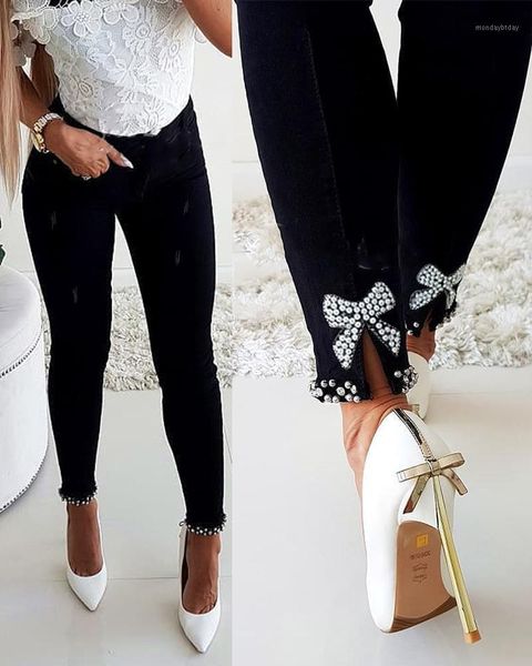 Calças femininas Capris 2022 Fashion Korean Version of Black Black Back Split Jeans Troushers Troushers High Belta Strech