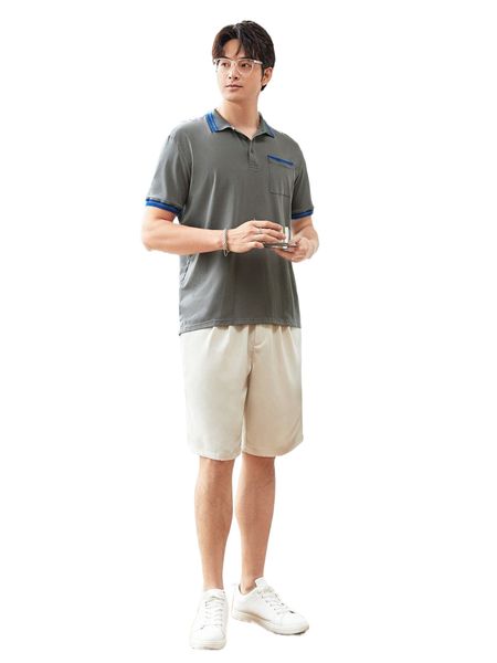 

men patched pocket striped trim polo shirt e0wb#, White;black