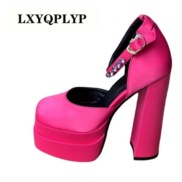 

brand designer pumps luxury satin cloth crystal buckle spring summer female party runway shoes round toe high heels women sandal 220514, Black