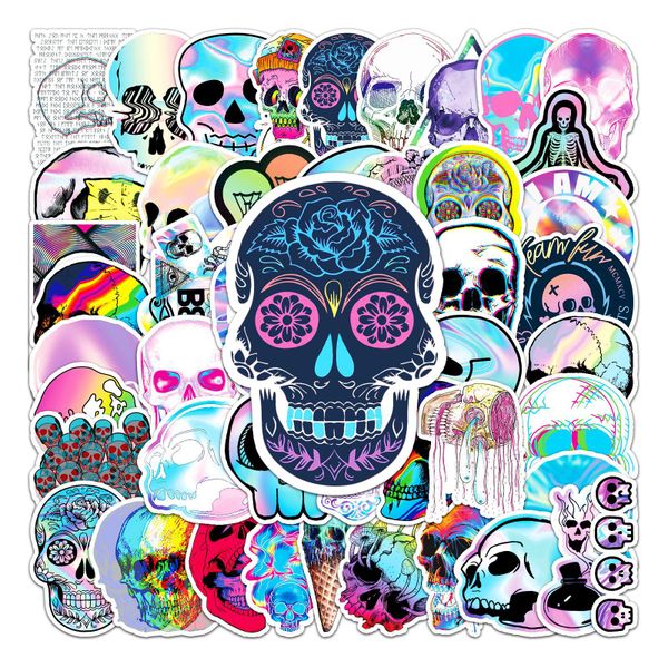 

50pcs psychedelic skull stickers laser skeleton graffiti stickers for diy luggage lapskateboard motorcycle bicycle sticker