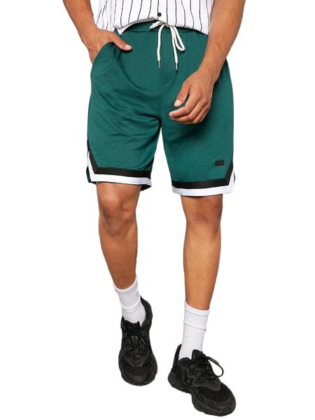

men patched detail contrast trim drawstring waist shorts z4yl#, White;black