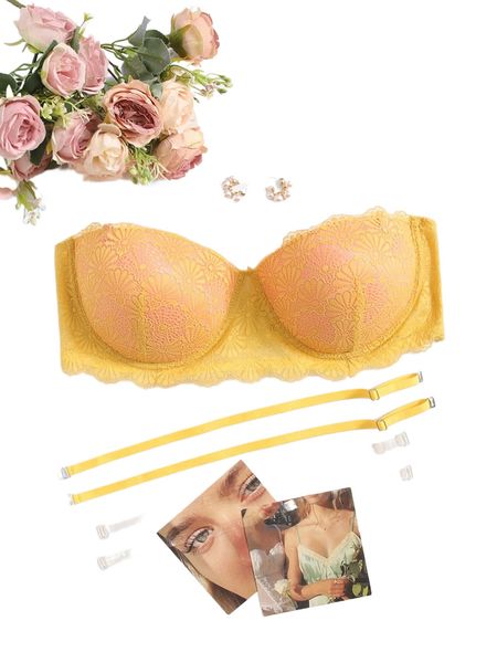 

plus floral lace tube underwire bra with 2pairs bra strap p6bt#, Black;white