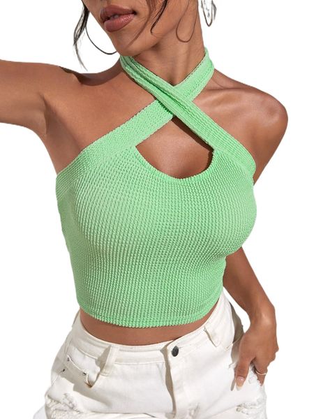 

criss cross tie backless crop halter p6gc#, White