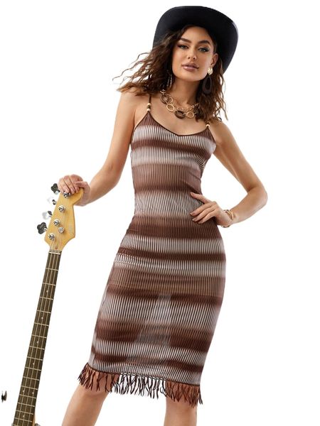 

ombre print tassel hem bodycon dress o99t#, Black;gray