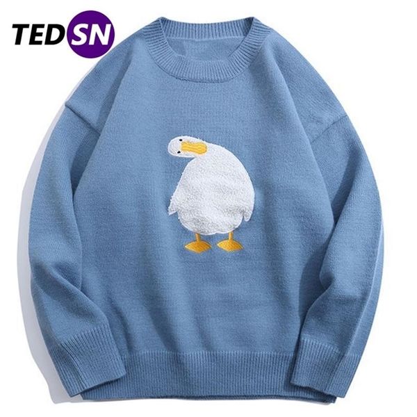 

tedsn knit sweater turtleneck duck goose men women cartoon korean style jumper harajuku pullover streetwear oversize winter 220813, White;black