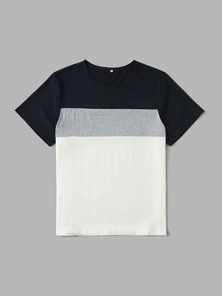 

men 1pc color block tee s3xy#, White;black